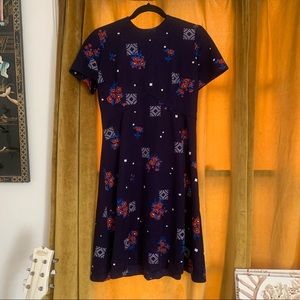 70s Vintage Floral Dress / Navy Blue / Morro Bay LTD / Size M/L